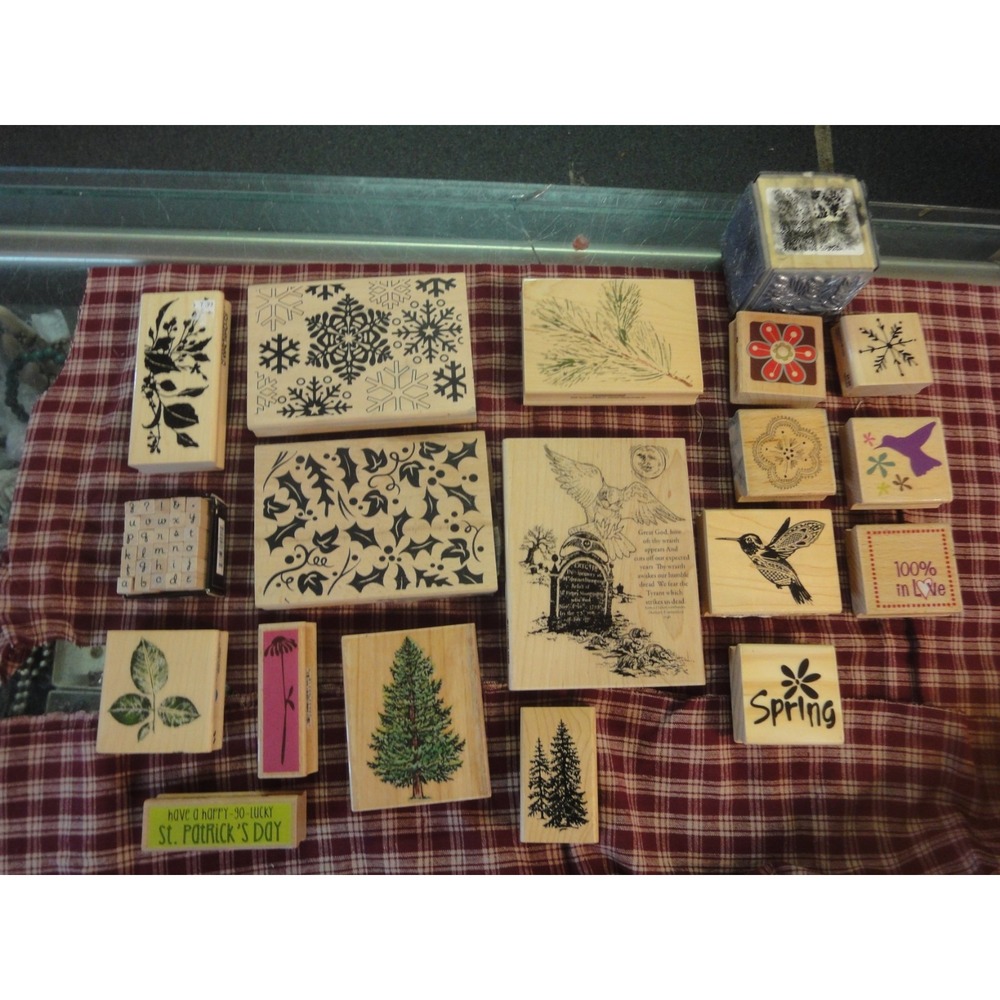 17 lot rubber stamps plus alphabet 5" leaves bird flower‎ crafts scrapbooking